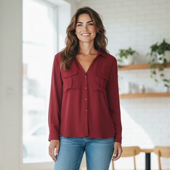 Massimo Dutti Button Up Top V Neck Size S - Picture 3 of 10